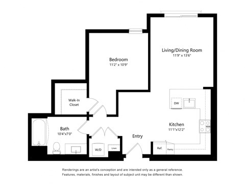 One Bedroom Floor Plan at The Huntington Luxury Apartments in Duarte CA